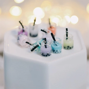 Pendenti a Forma di Bottiglia di Vetro Bubble Tea in Miniatura per Gioielli Fai da te Accessori per Portachiavi Boba Tea
