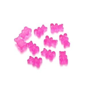 Group of ten translucent pink resin gummy bear charms for DIY jewelry and hair crafts