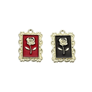 Retro gold alloy rose flower pendant charms in red and black for DIY jewelry making