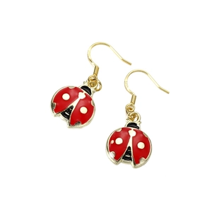 Lieveheersbeestje oorbellen met S925 zilveren haken en rood emaille ontwerp