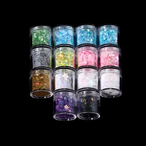 14-pack holographic nail art glitter set with stars and sequins for DIY manicure designs