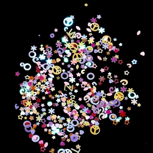 Rainbow laser sequins in heart, star, and peace shapes for DIY nail art and resin crafts