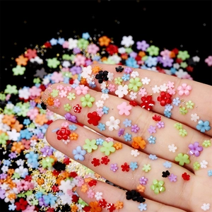 Mixed Colorful Resin Flower Nail Art Decorations With Gold Silver Metal Beads Mini Five Petal Flower DIY Craft Supplies