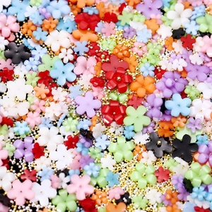 Japanese style white resin flowers with gold and silver beads for nail art and DIY craft