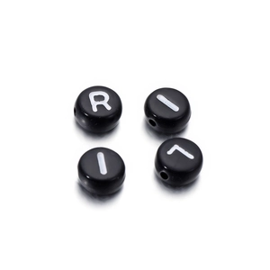 Runde schwarze Acryl-Buchstabenperlen mit weißen R, I, L Zeichen für DIY-Schmuckherstellung