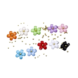 Set of 10 colorful resin flower nail charms with gold bead center for DIY manicure art