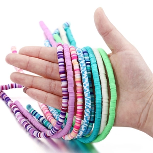 Detail view of 6mm colorful polymer clay heishi beads for DIY jewelry making