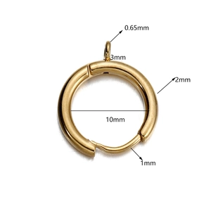 Detailed view of golden stainless steel earring clasps with 10mm inner diameter dimension