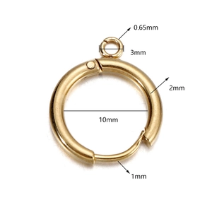 Detail view of 10mm gold stainless steel spring ring clasp with precise measurements