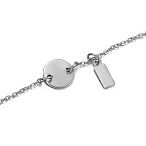 Polished stainless steel 4x11mm rectangular bar pendant with silver round disc charm