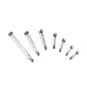 Various sizes of stainless steel brooch backs with safety locks and mounting holes