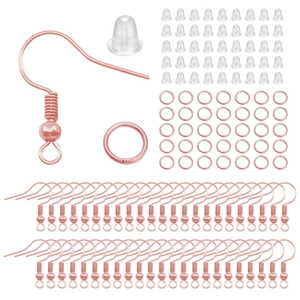 Rose gold DIY earring making kit with hooks jump rings and silicone backs set