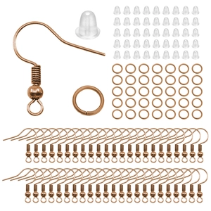 Rose gold DIY earring making set with fish hooks, jump rings and clear silicone backs