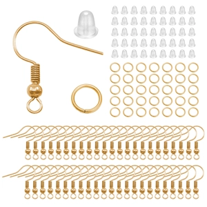 DIY earring hardware kit with gold fish hooks, jump rings and clear silicone backs