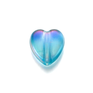Macro view of 9mm light blue aurora heart bead with a vertical hole for DIY jewelry