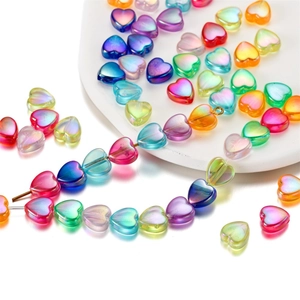 Iridescent Heart Acrylic Beads Candy Color Heart-Shaped Iridescent Loose Beads For DIY Jewelry Making Crafts Heart Beads
