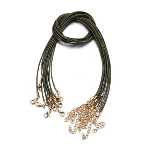 Close-up of olive green Korean wax cord necklace with golden lobster clasps for DIY jewelry