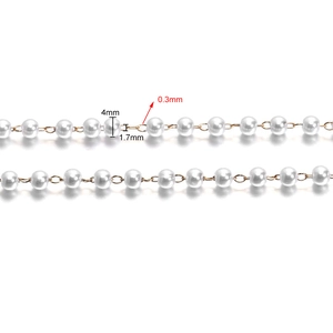 4mm white pearl necklace chain with gold wire components and technical dimension labels