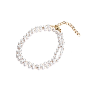 Elegant double-layer white pearl necklace with gold lobster clasp and extension chain