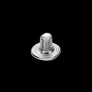 Macro view of silver metal screw rivet with fine thread and circular base for DIY crafts