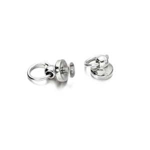 Detailed macro view of silver screw-back rivet with ring for DIY phone cases and luggage