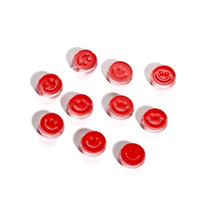 Flat round red acrylic smiley face beads for DIY handmade jewelry and bracelet making