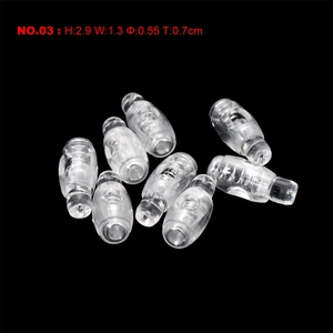 Detail view of clear plastic spring cord lock showing 2.9cm height and 0.55cm hole size