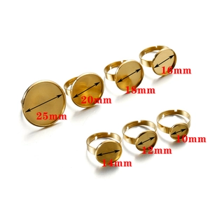 Adjustable golden stainless steel ring bases in sizes 10mm to 25mm for DIY jewelry making