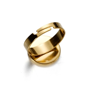 Detail of adjustable golden ring base with flat round bezel for DIY jewelry making