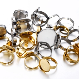 Adjustable stainless steel ring blanks for DIY jewelry making in gold and silver finish