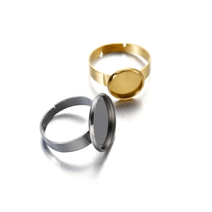 Close-up of adjustable stainless steel bezel ring blanks for DIY jewelry making