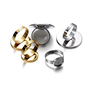 Adjustable stainless steel ring bases with flat round trays for DIY jewelry making