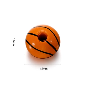 Détail de perles en bois orange style basket de 15mm avec rayures noires et perçage