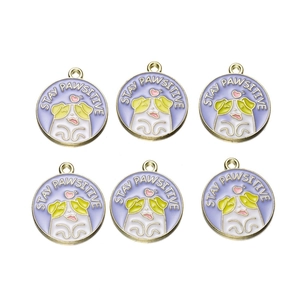 Detail of 6 piece set of enamel fruit dog charms for DIY jewelry making