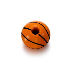 Perles en bois motif basket orange avec lignes noires et trous centraux DIY