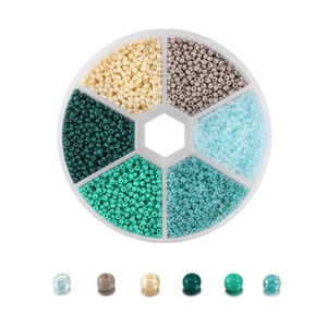 Bastelset für Schmuck mit sechs sunset-farbenen Glasperlen in runder transparenter Box