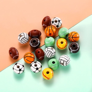 Perles en Vrac de Sport en Bois et Acrylique Football Basketball Baseball Football Américain Tennis Volleyball DIY Bijoux