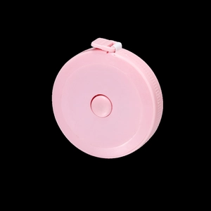 Pink mini round retractable measuring tape with soft ruler and handy carry loop