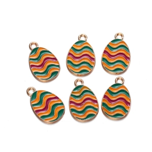 Detailed set of six colorful drip oil Easter egg charms with gold alloy frames for DIY jewelry