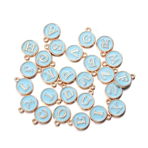 Sky blue enamel alloy letter charms with gold finish for DIY jewelry and necklaces