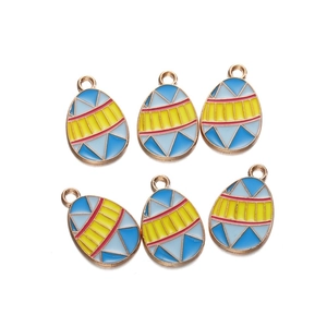 Set of 6 Easter egg alloy enamel charms with vibrant geometric patterns for DIY jewelry