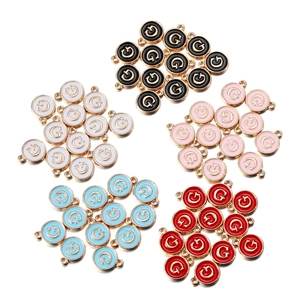 Detail of round enamel letter G charms in five colors for DIY jewelry making