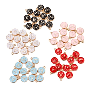 DIY Alloy Enamel 26 Letter Charms for Jewelry Making in Multiple Colors on White Background