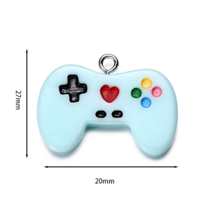 Blue resin game controller pendant for DIY jewelry with size marks 27mm by 20mm