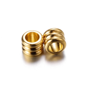 Macro de perles d'espacement cylindriques dorées avec texture rainurée pour bijoux DIY