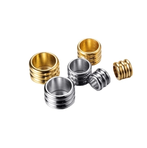 Perles cylindriques en acier inoxydable rainurées or et argent pour bijoux DIY