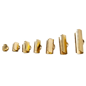 Golden stainless steel ribbon clamps for DIY jewelry making in various sizes from 6mm to 35mm