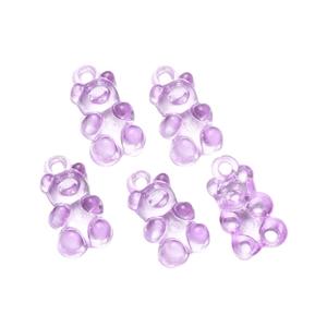 Five purple translucent resin bear pendants with hanging loops for DIY jewelry making