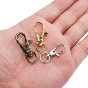 Three lobster claw clasps in gold, silver, and bronze finish for DIY keychains