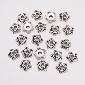Vintage silver alloy five-petal flower star bead caps for DIY jewelry making accessories